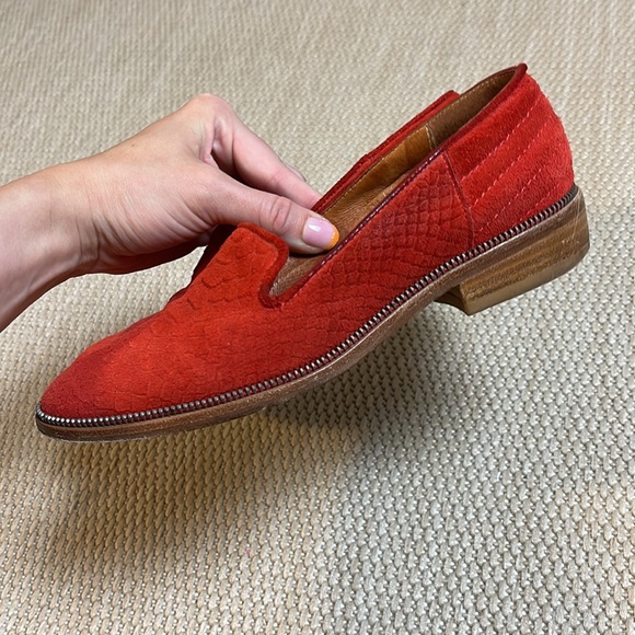 The Kooples Orange Snake Suede Loafers Flat Shoes Size 6 36 - Picture 3 of 9